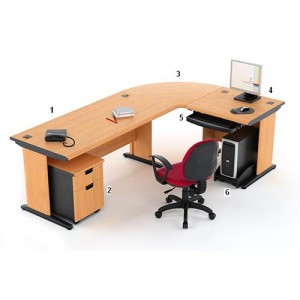 High Point Five - Meja Kantor Set Cherry Workstation-3