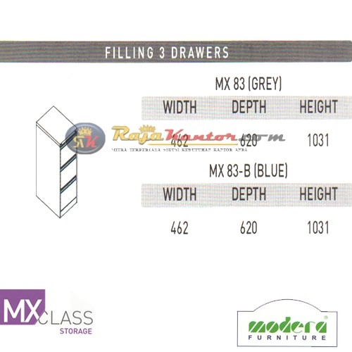 Modera MX Class Filling 3 Drawers MX 83(Grey), MX 83-B (Blue)