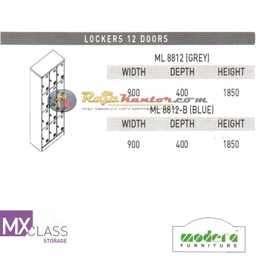 Modera MX Class Locker 12 Pintu ML 8812 (Grey), ML 8812-B (Blue)