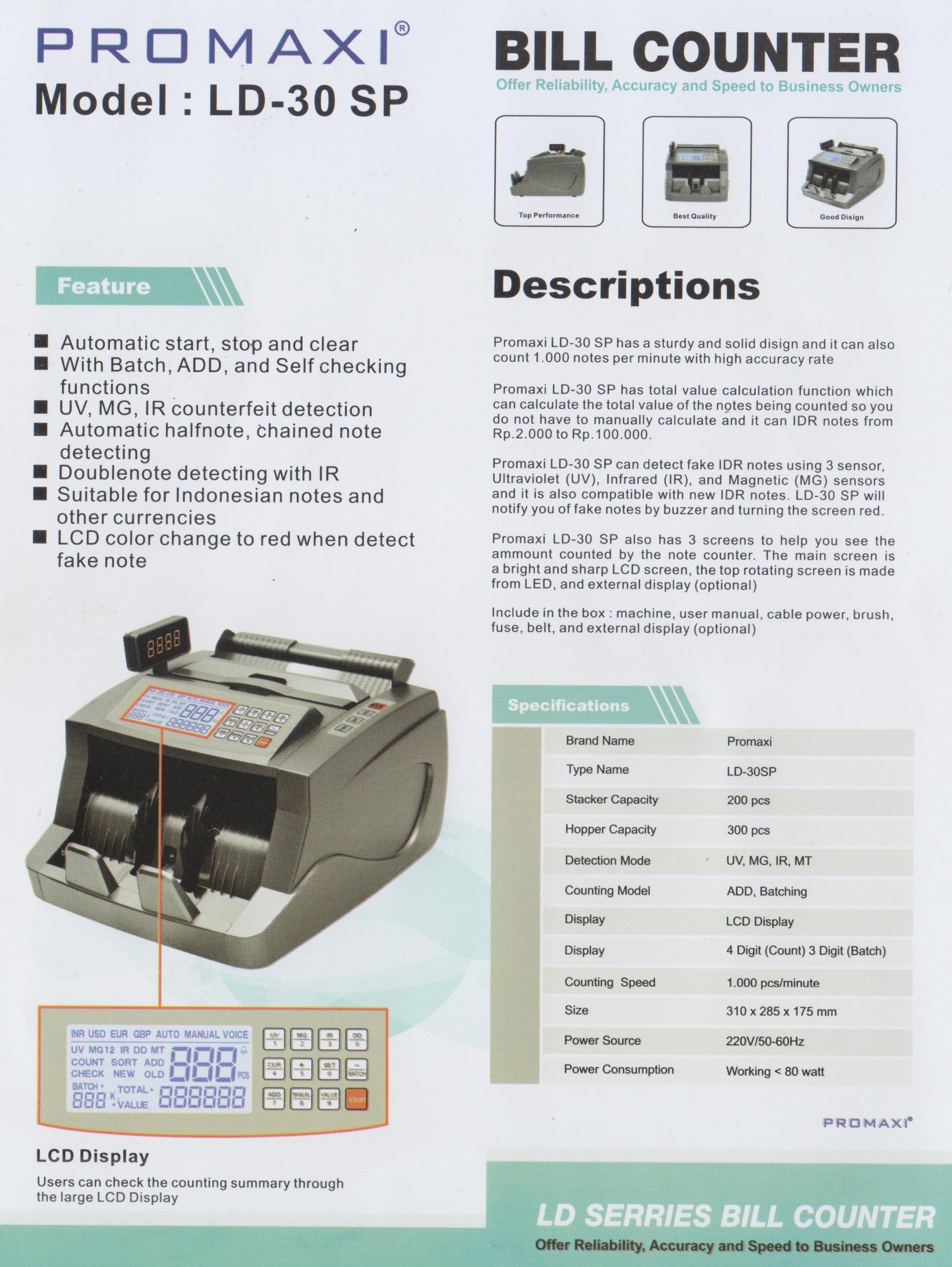 Mesin Penghitung Uang Promaxi LD-30 SP