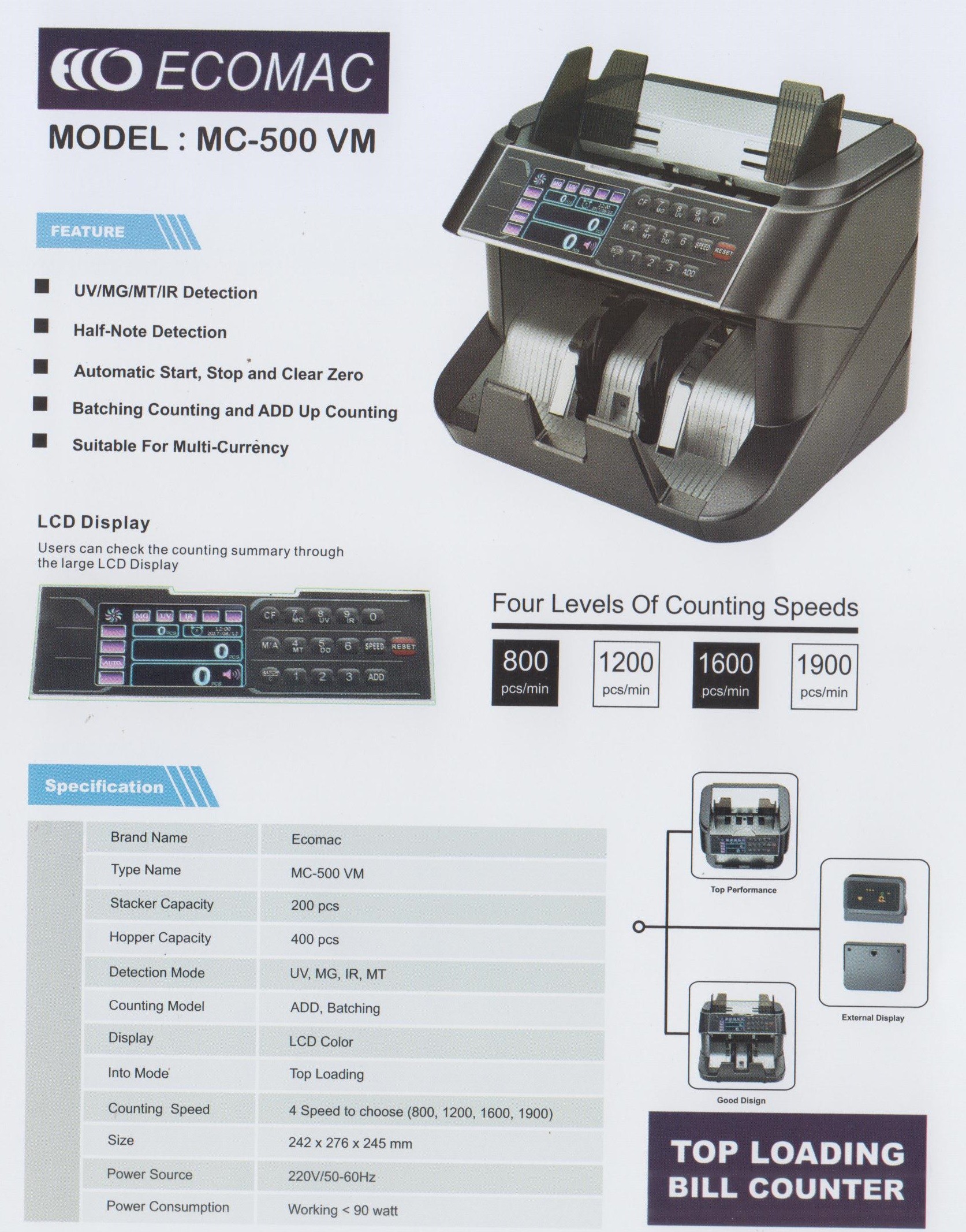 Mesin Penghitung Uang Ecomac MC-500 VM