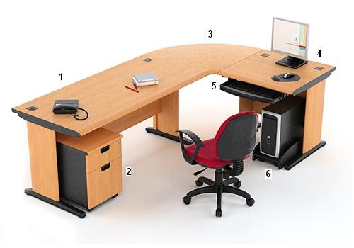 High Point Five - Meja Kantor Set Cherry Workstation-3